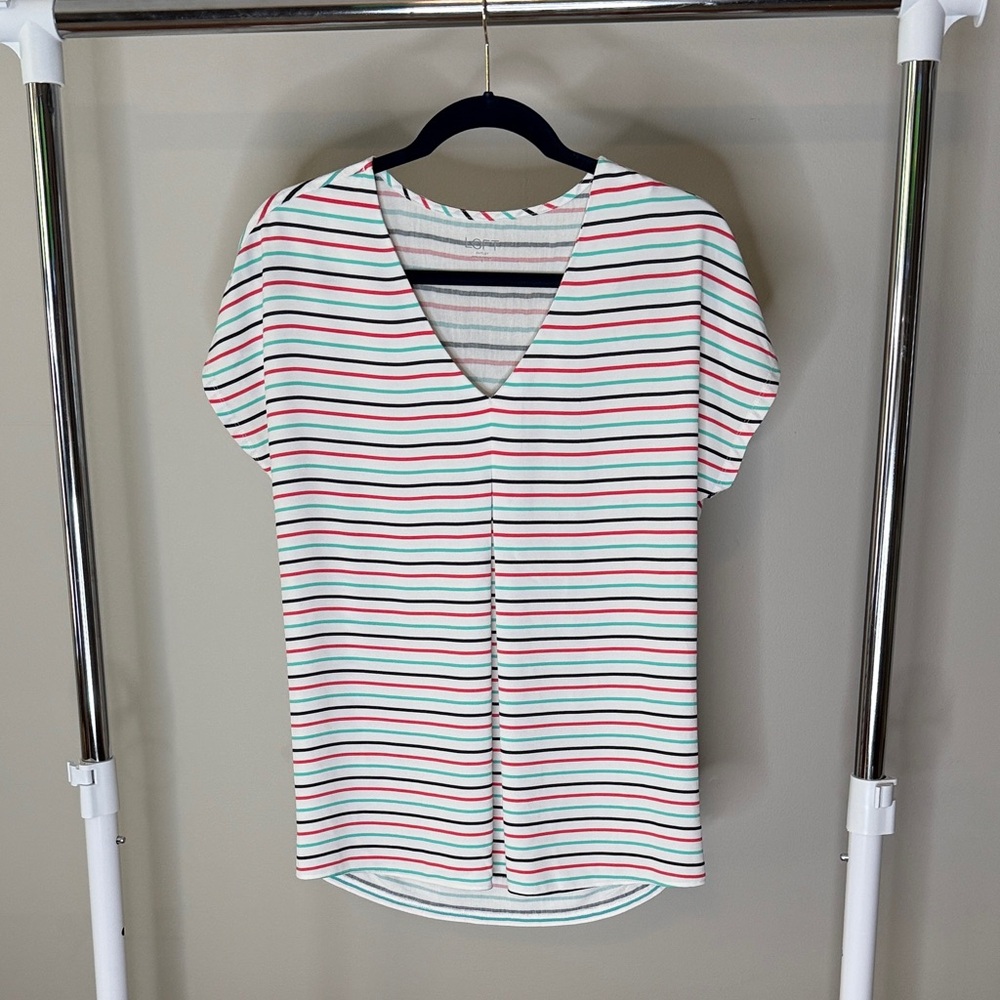 LOFT Multicolor Striped V-Neck Tee